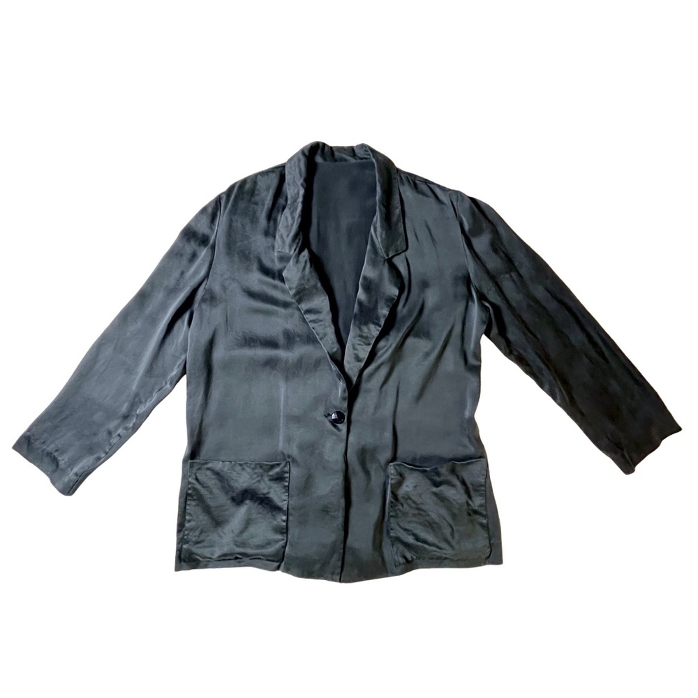 Women's Vintage 100% Silk Black Dress Jacket Quiet Luxury Business Casual